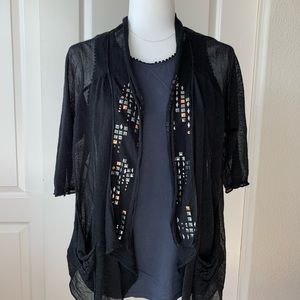 Free People Black Embellished Open Cardigan Small